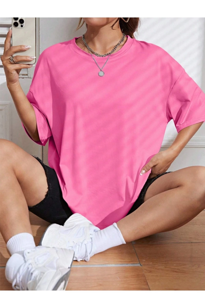 Unisex Kadın/Erkek Düz Renkli Özel Baskılı Oversize Pamuk Penye Bisiklet Yaka T-Shirt