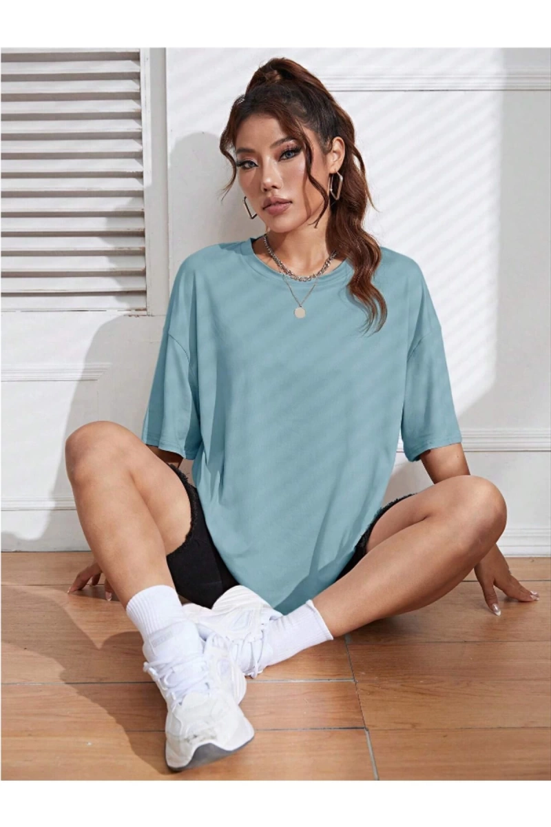 Unisex Kadın/Erkek Düz Renkli Özel Baskılı Oversize Pamuk Penye Bisiklet Yaka T-Shirt