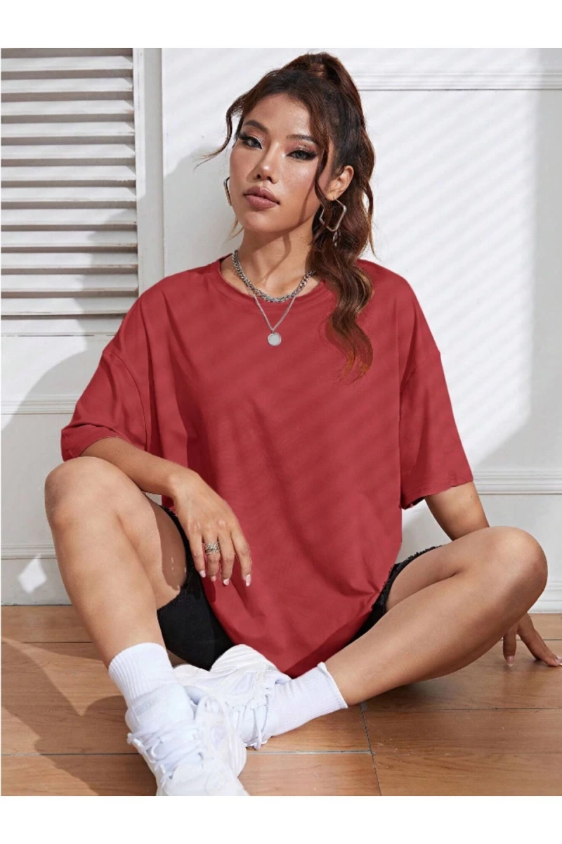 Unisex Kadın/Erkek Düz Renkli Özel Baskılı Oversize Pamuk Penye Bisiklet Yaka T-Shirt