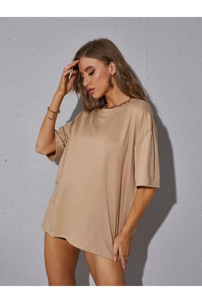 Unisex Kadın/Erkek Düz Renkli Özel Baskılı Oversize Pamuk Penye Bisiklet Yaka T-Shirt