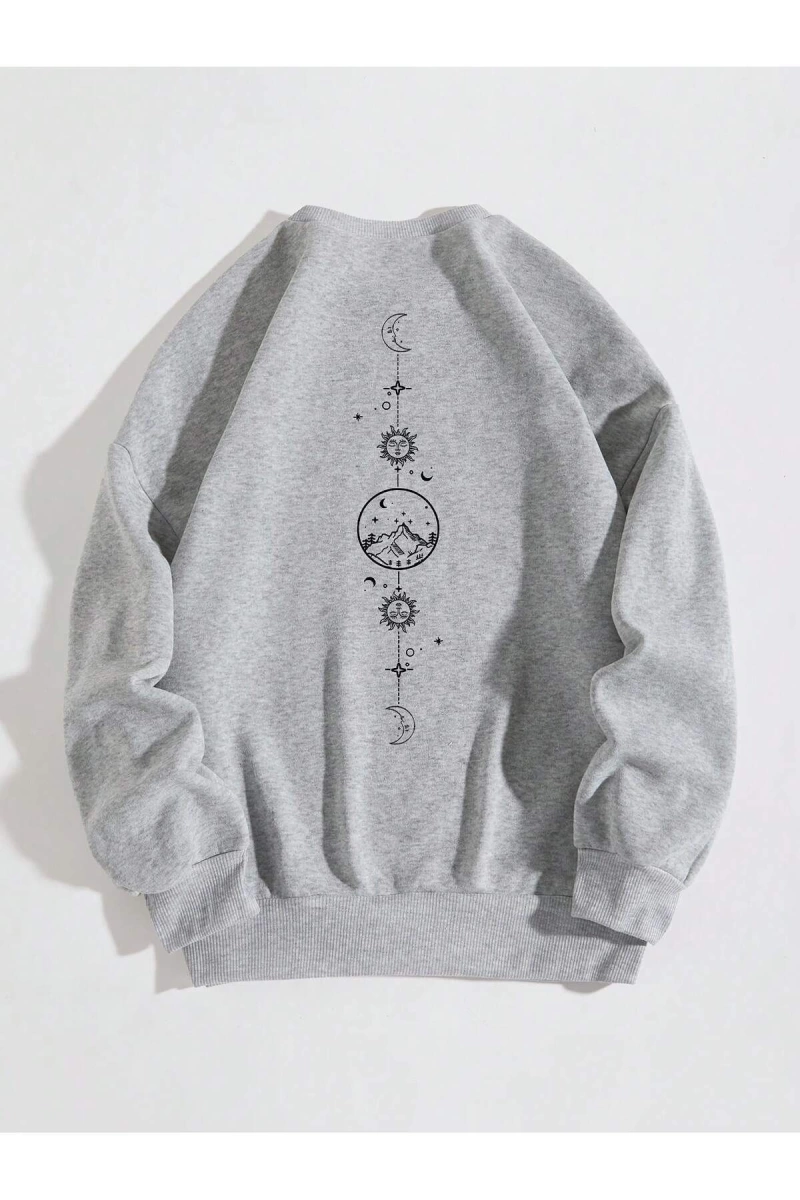 Unisex Kadın/Erkek Grafik Desenli Düşük Omuzlu Sweat