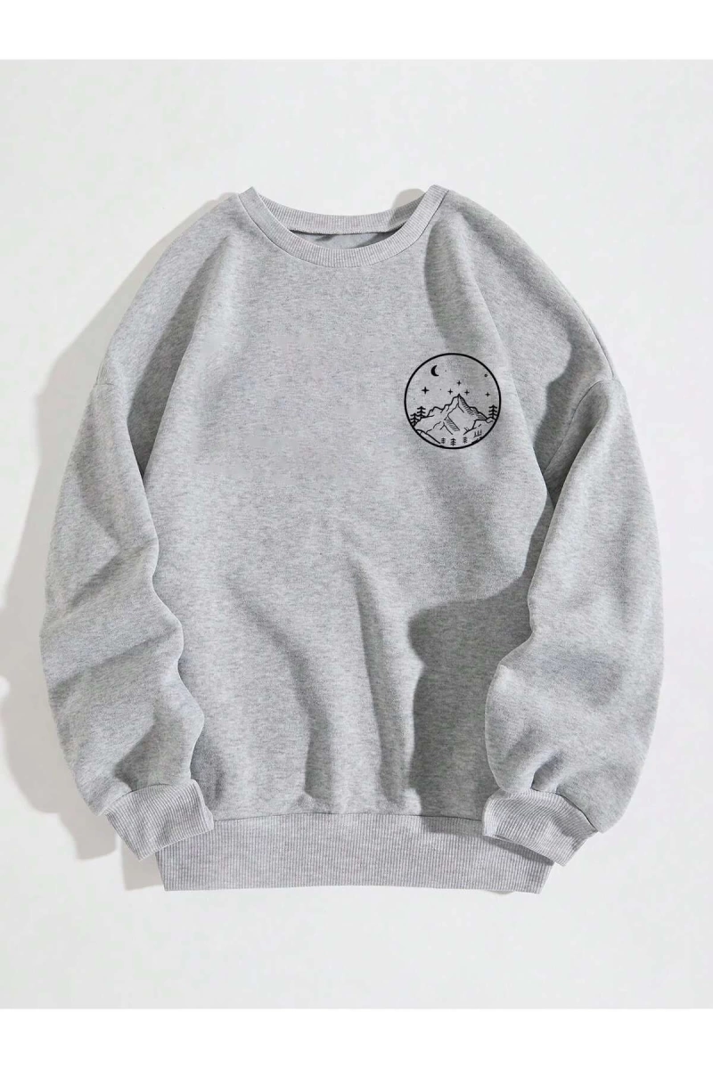 Unisex Kadın/Erkek Grafik Desenli Düşük Omuzlu Sweat