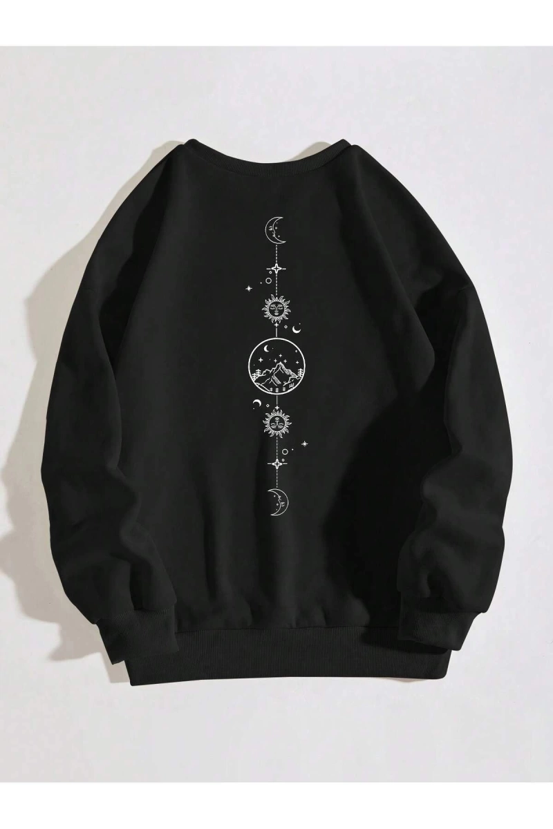 Unisex Kadın/Erkek Güneş ve Ay Baskılı Sweat