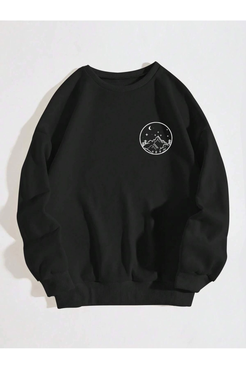 Unisex Kadın/Erkek Güneş ve Ay Baskılı Sweat
