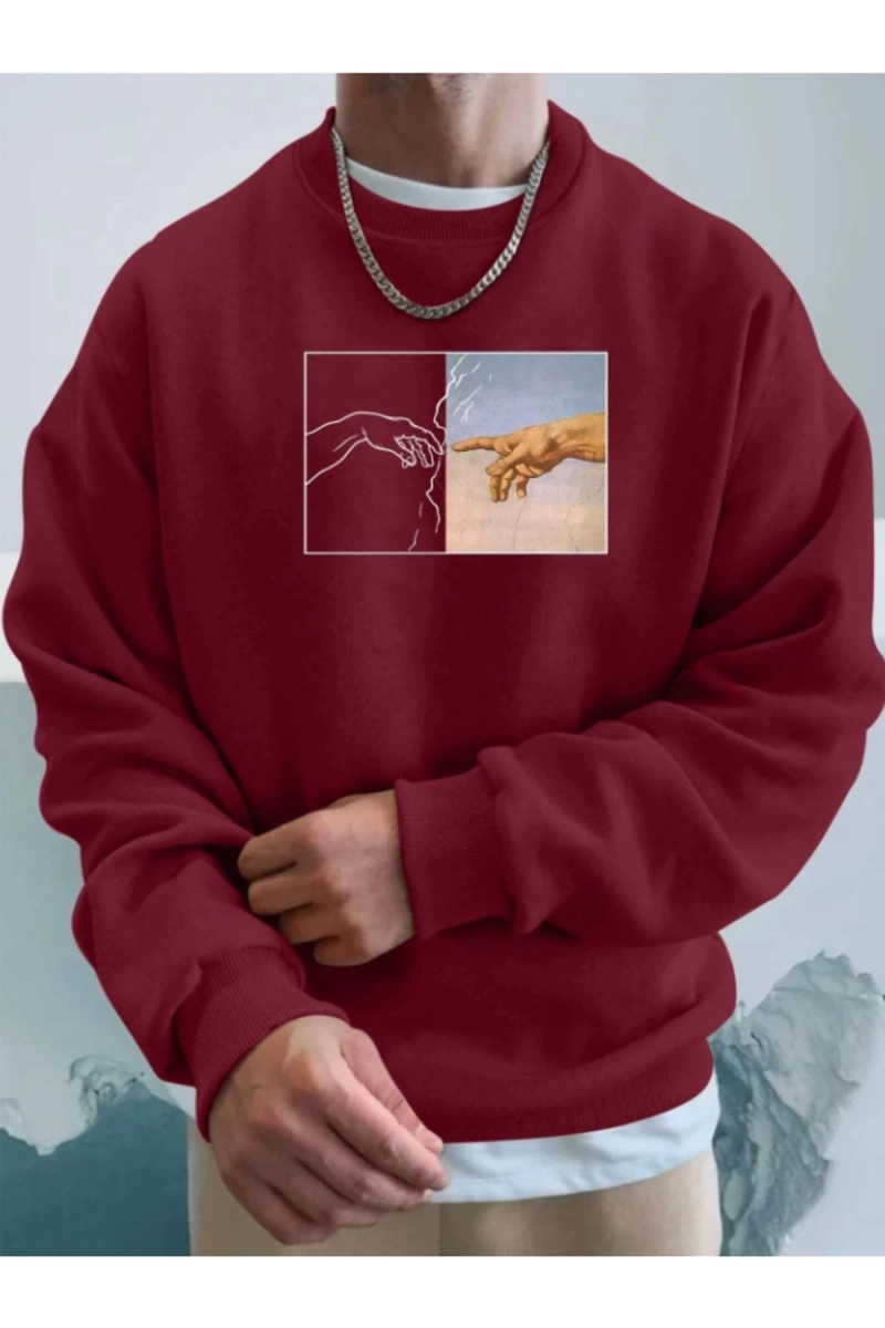 Unisex Kadın/Erkek Hands Renkli Oversize Bisiklet Yaka Pamuklu Sweatshirt