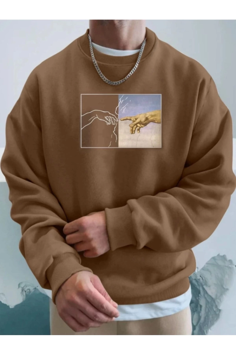 Unisex Kadın/Erkek Hands Renkli Oversize Bisiklet Yaka Pamuklu Sweatshirt