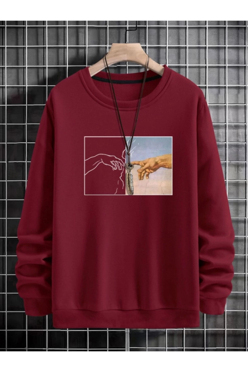 Unisex Kadın/Erkek Hands Renkli Oversize Bisiklet Yaka Pamuklu Sweatshirt