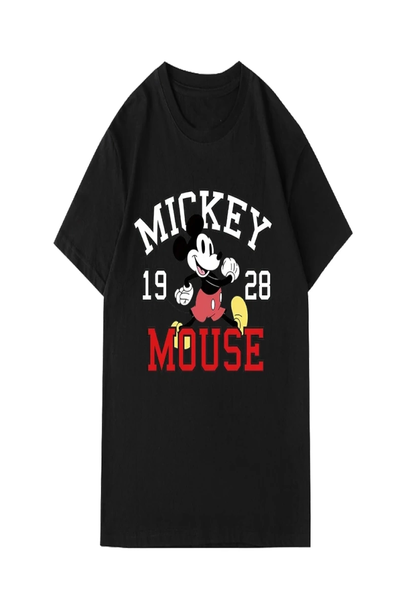 Unisex Kadın Erkek Mickey Mous Özel Baskılı Oversize Pamuk Penye T-shirt Açık gri