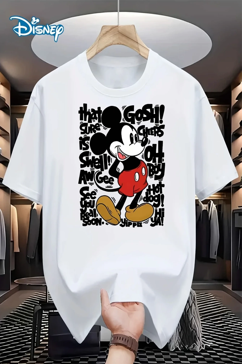 Unisex Kadın Erkek Mickey Mous Özel Baskılı Oversize Pamuk Penye T-shirt Açık gri