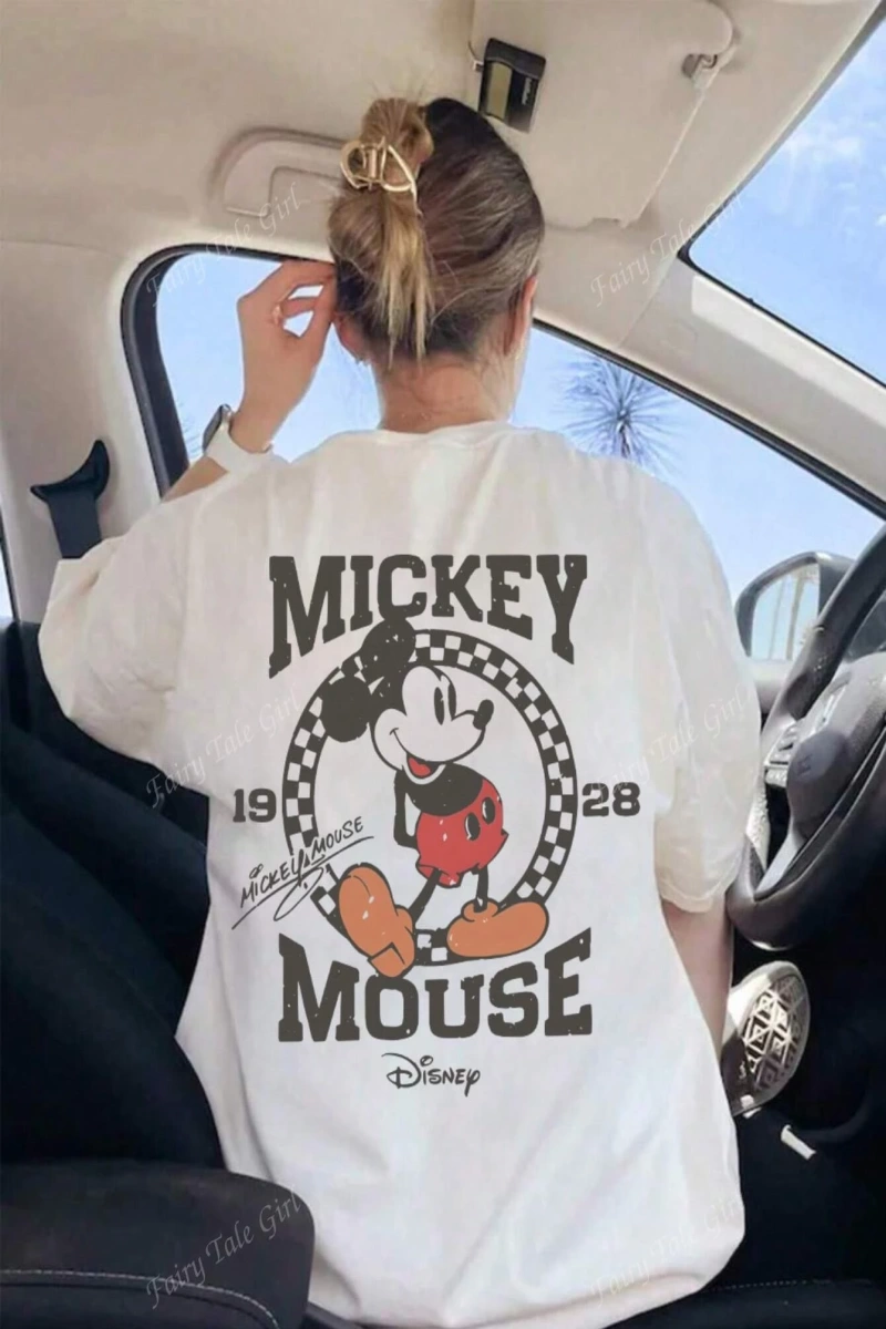 Unisex Kadın Erkek Mickey Mous Özel Baskılı Oversize Pamuk Penye T-shirt Açık gri