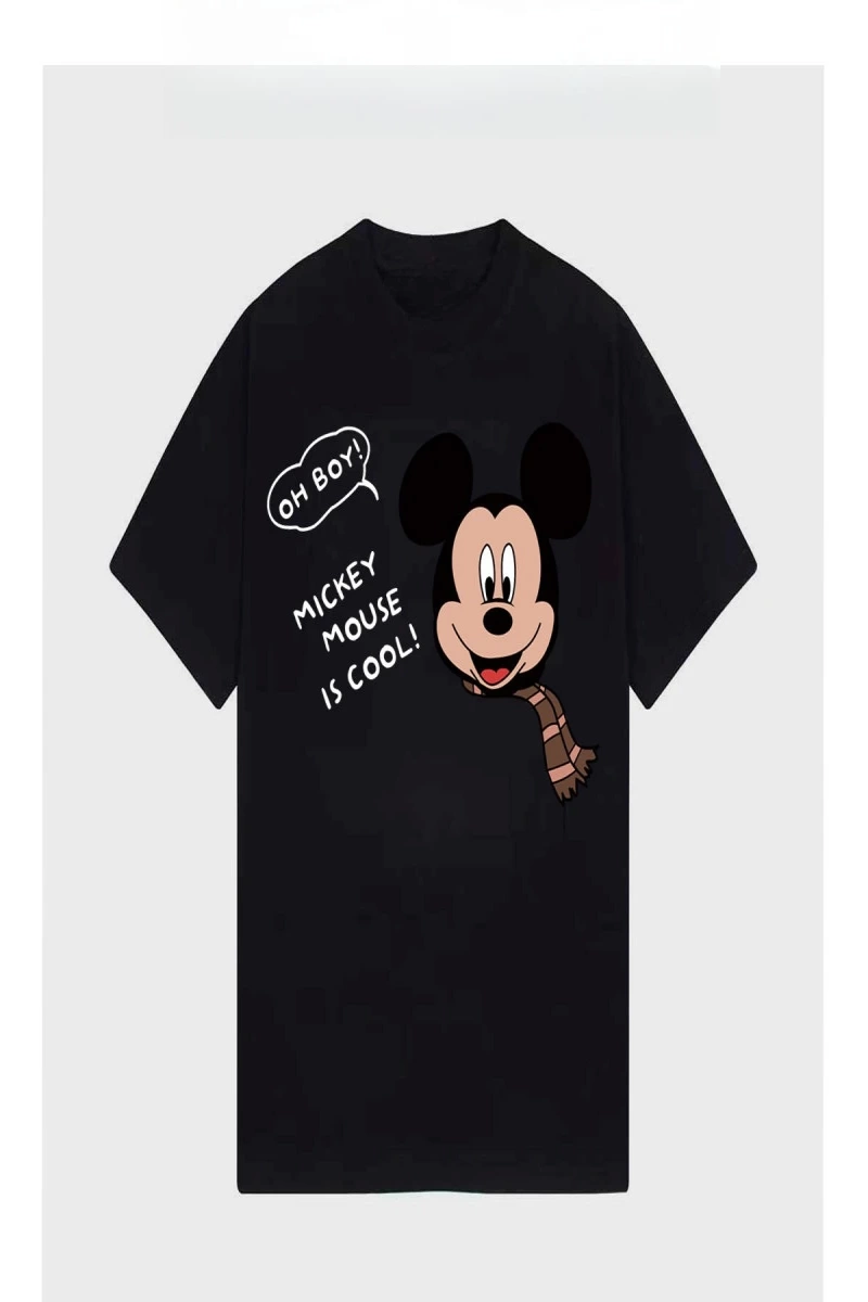 Unisex Kadın Erkek Mickey Mous Özel Baskılı Oversize Pamuk Penye T-shirt Açık gri