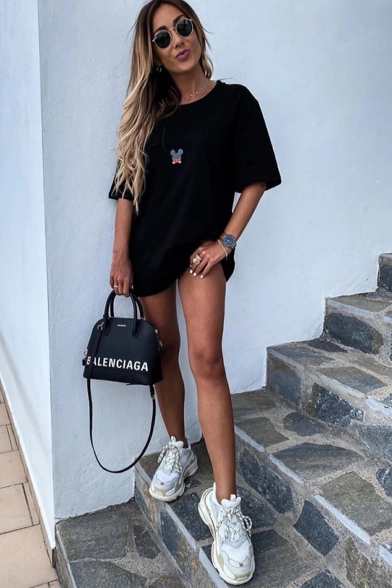 Unisex Kadın Erkek Mickey Mous Özel Baskılı Oversize Pamuk Penye T-shirt Açık gri