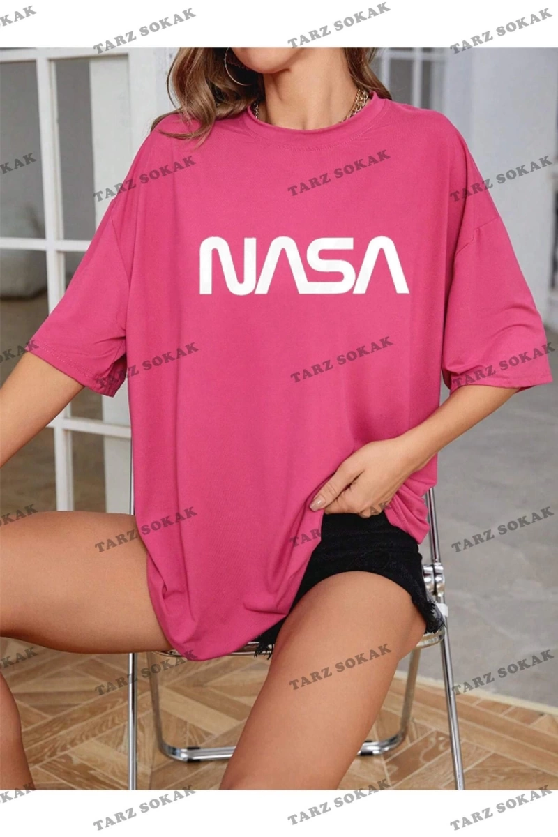 Unisex Kadın/Erkek NASA Renkli Özel Baskılı Oversize Pamuk Penye
