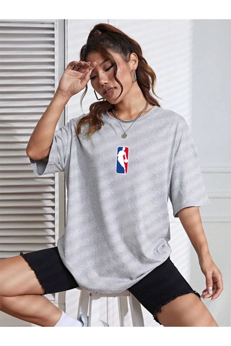 Unisex Kadın/Erkek NBBAA Özel Baskılı Renkli Oversize Penye T-Shirt