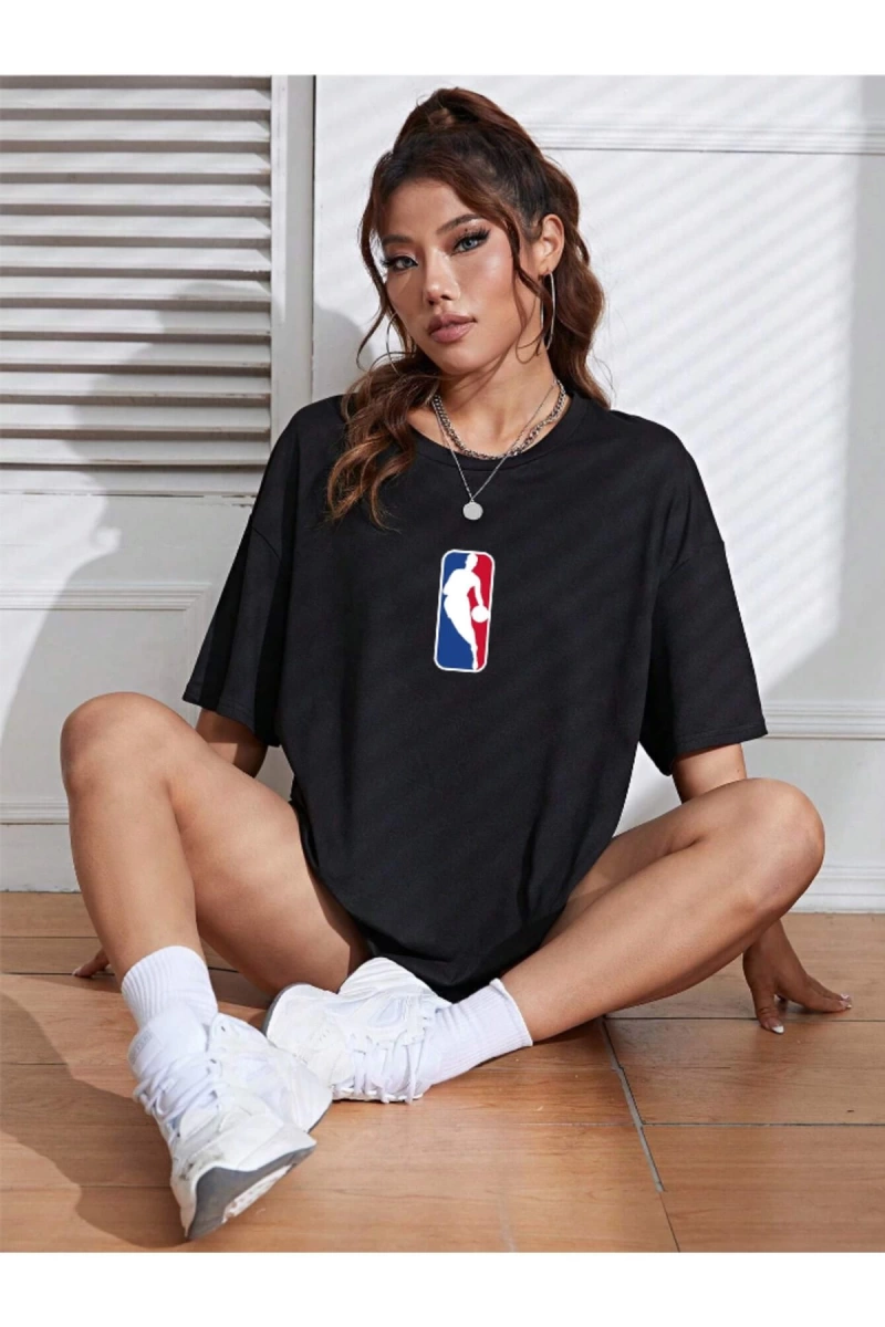 Unisex Kadın/Erkek NBBAA Özel Baskılı Renkli Oversize Penye T-Shirt