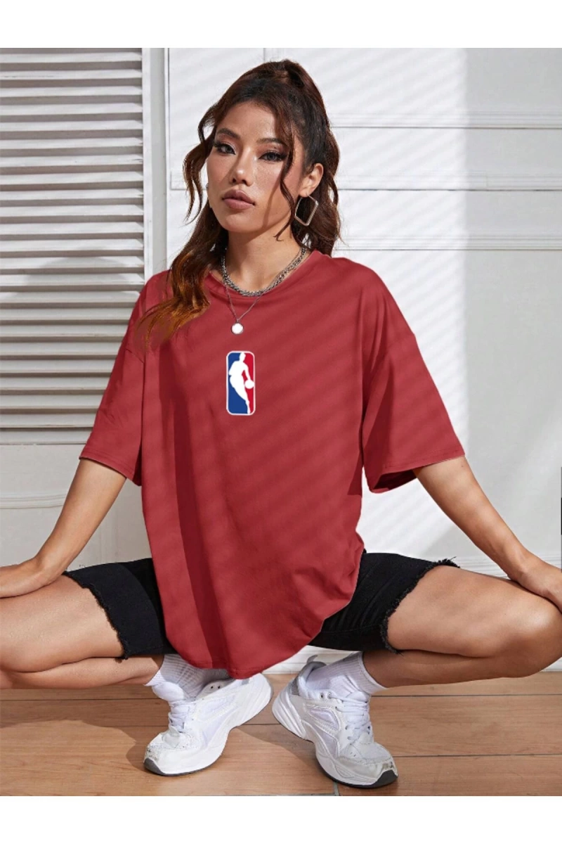 Unisex Kadın/Erkek NBBAA Özel Baskılı Renkli Oversize Penye T-Shirt