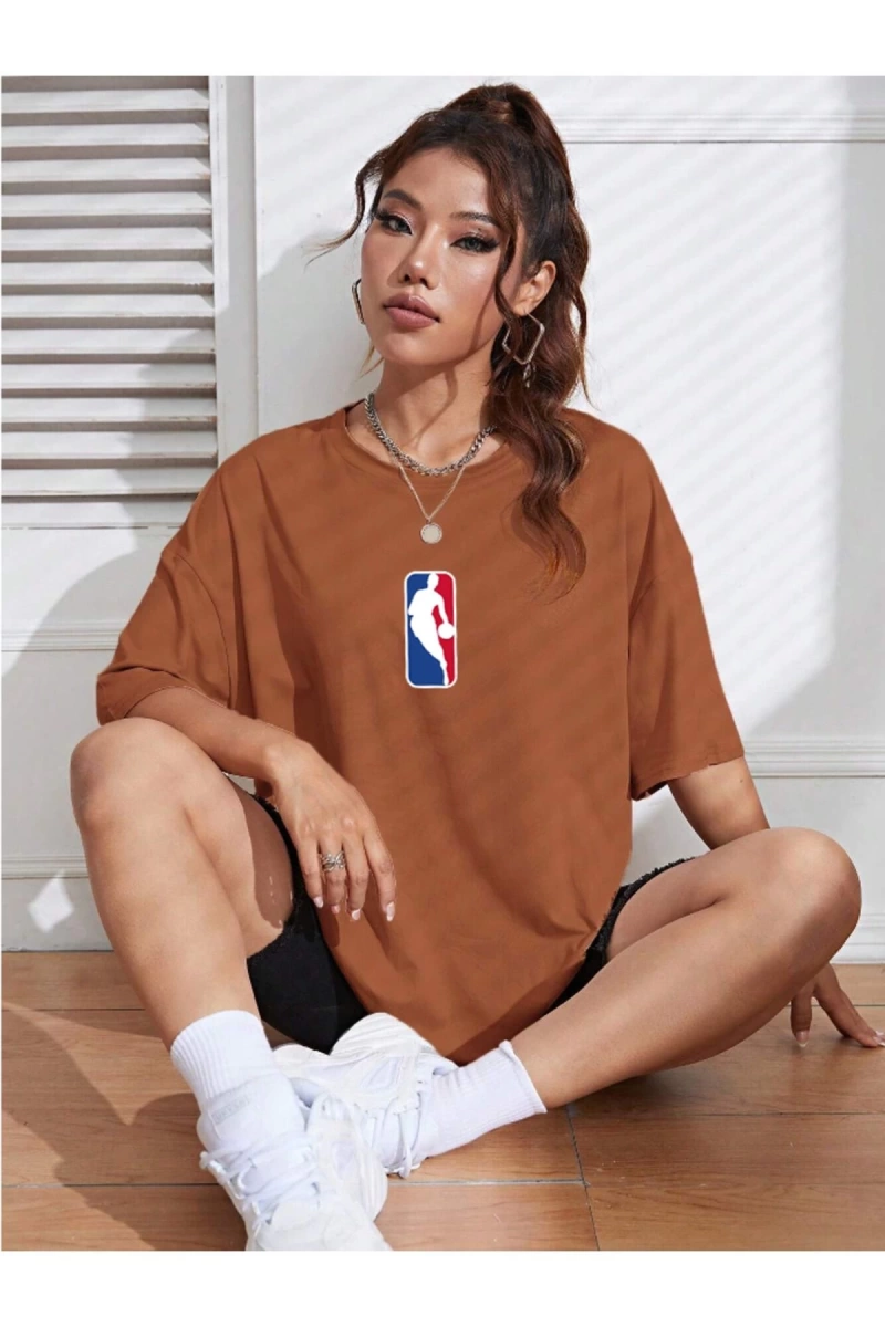 Unisex Kadın/Erkek NBBAA Özel Baskılı Renkli Oversize Penye T-Shirt