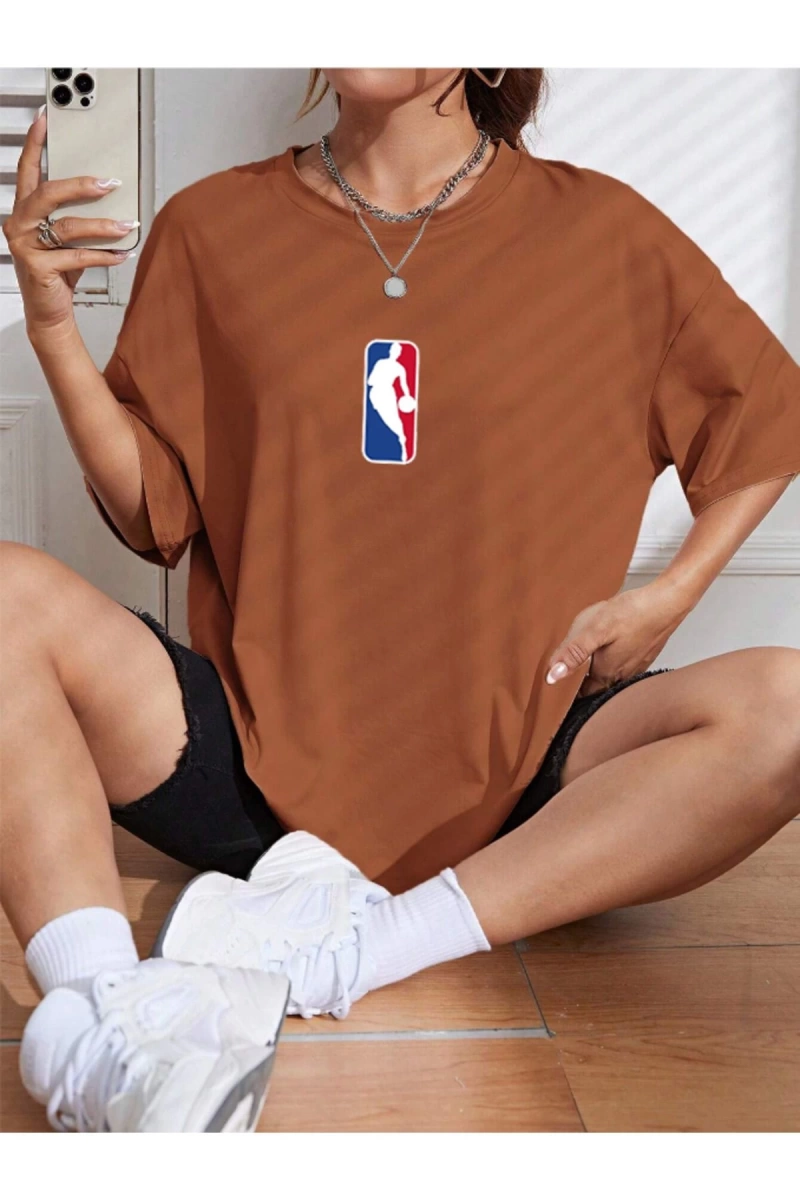 Unisex Kadın/Erkek NBBAA Özel Baskılı Renkli Oversize Penye T-Shirt