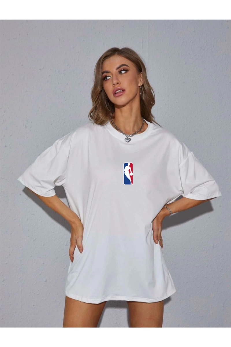 Unisex Kadın/Erkek NBBAA Özel Baskılı Renkli Oversize Penye T-Shirt