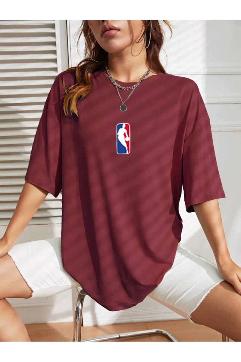 Unisex Kadın/Erkek NBBAA Özel Baskılı Renkli Oversize Penye T-Shirt