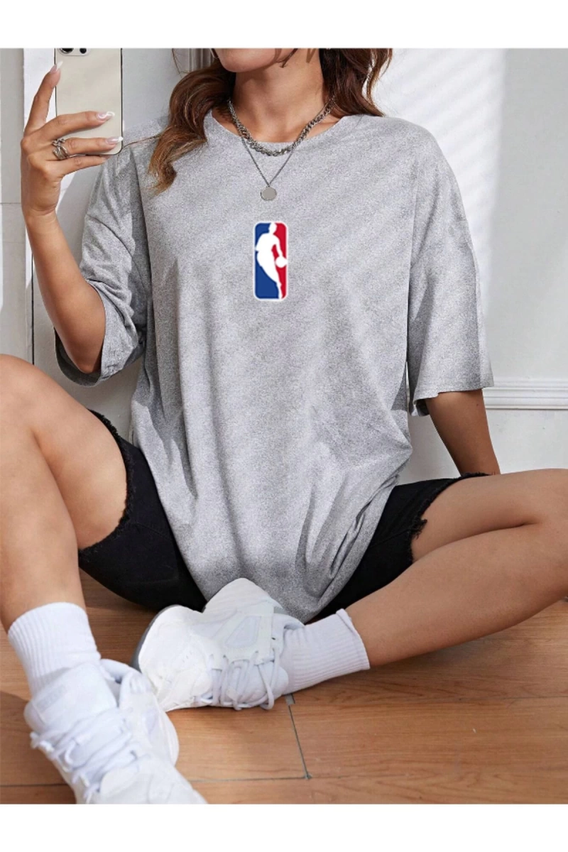 Unisex Kadın/Erkek NBBAA Özel Baskılı Renkli Oversize Penye T-Shirt