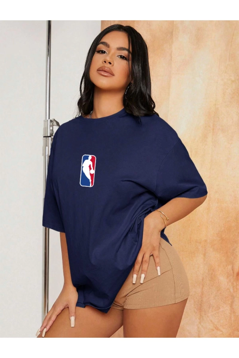 Unisex Kadın/Erkek NBBAA Özel Baskılı Renkli Oversize Penye T-Shirt