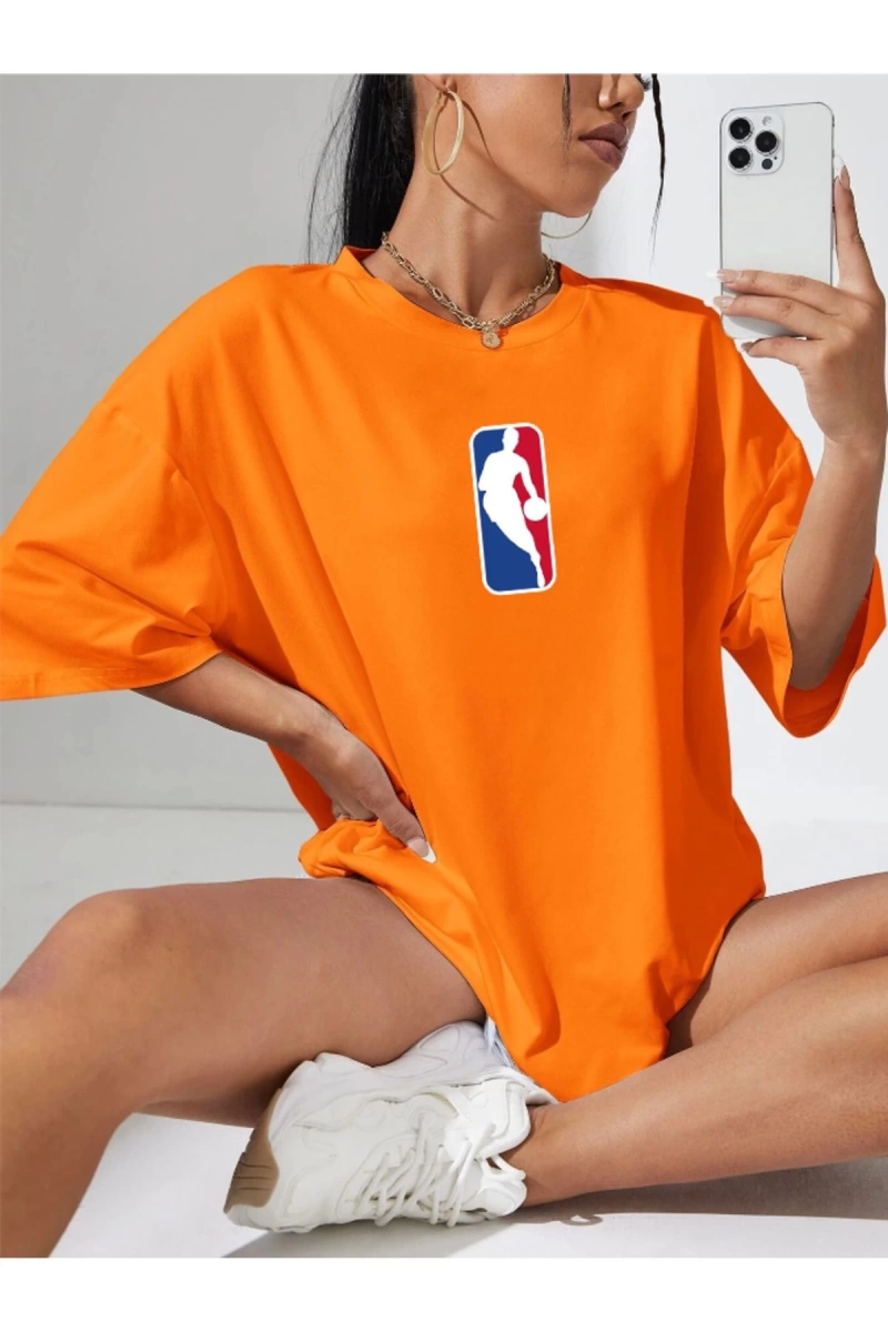 Unisex Kadın/Erkek NBBAA Özel Baskılı Renkli Oversize Penye T-Shirt