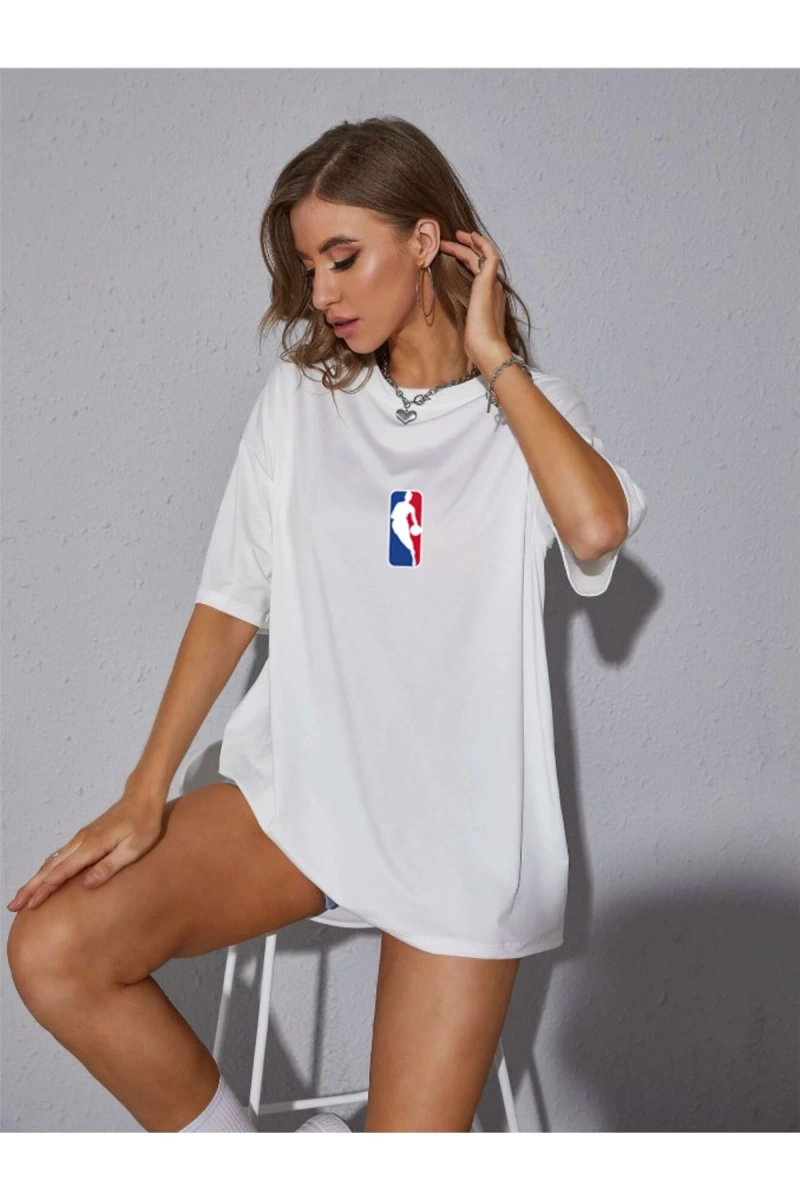 Unisex Kadın/Erkek NBBAA Özel Baskılı Renkli Oversize Penye T-Shirt