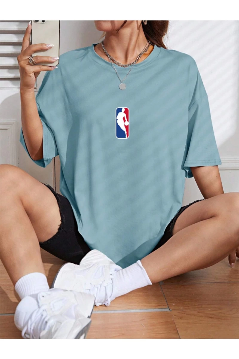 Unisex Kadın/Erkek NBBAA Özel Baskılı Renkli Oversize Penye T-Shirt