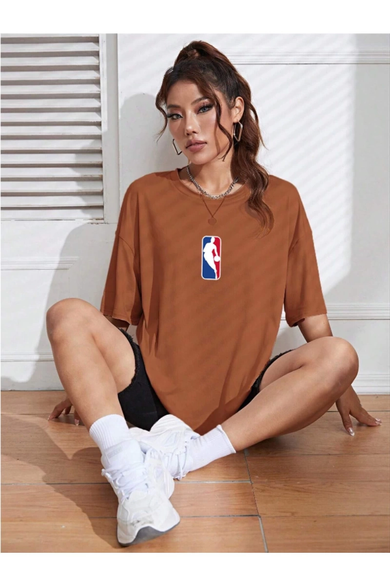 Unisex Kadın/Erkek NBBAA Özel Baskılı Renkli Oversize Penye T-Shirt