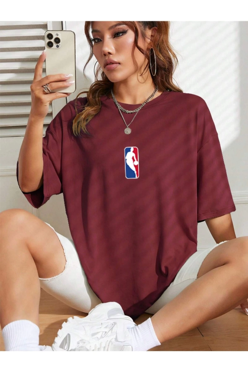 Unisex Kadın/Erkek NBBAA Özel Baskılı Renkli Oversize Penye T-Shirt