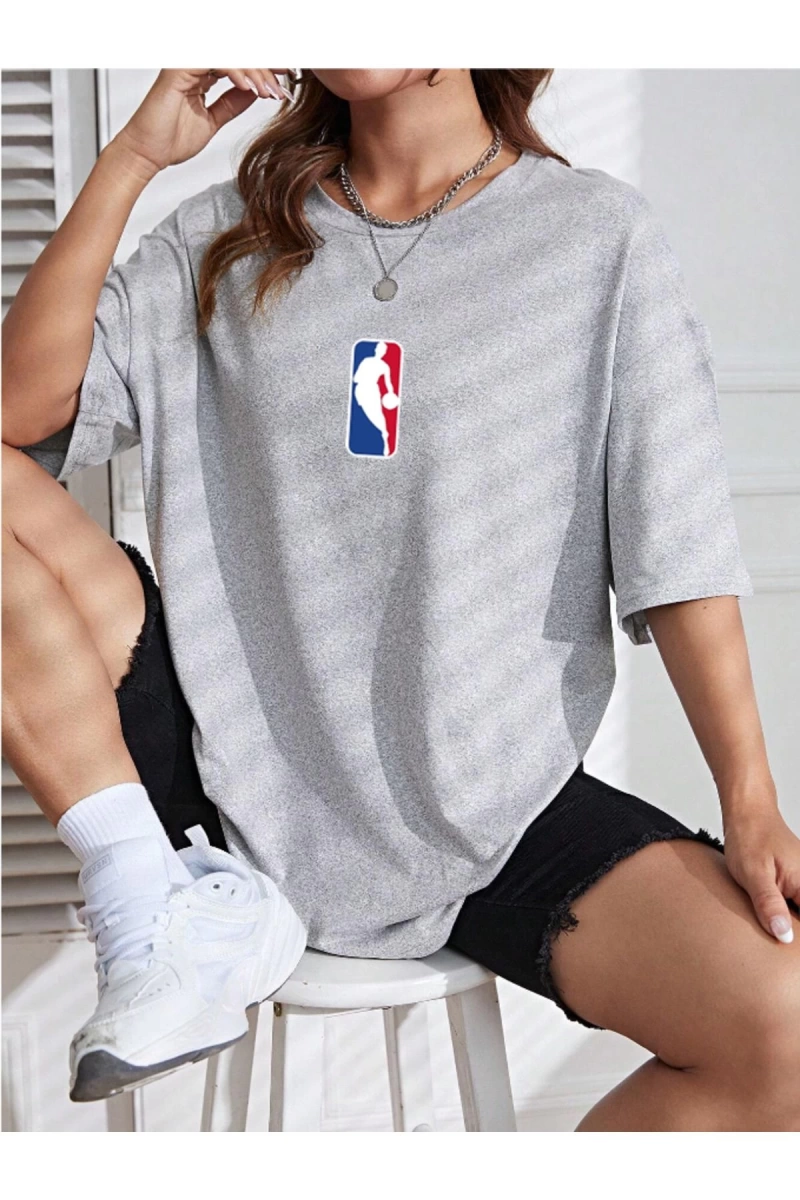 Unisex Kadın/Erkek NBBAA Özel Baskılı Renkli Oversize Penye T-Shirt