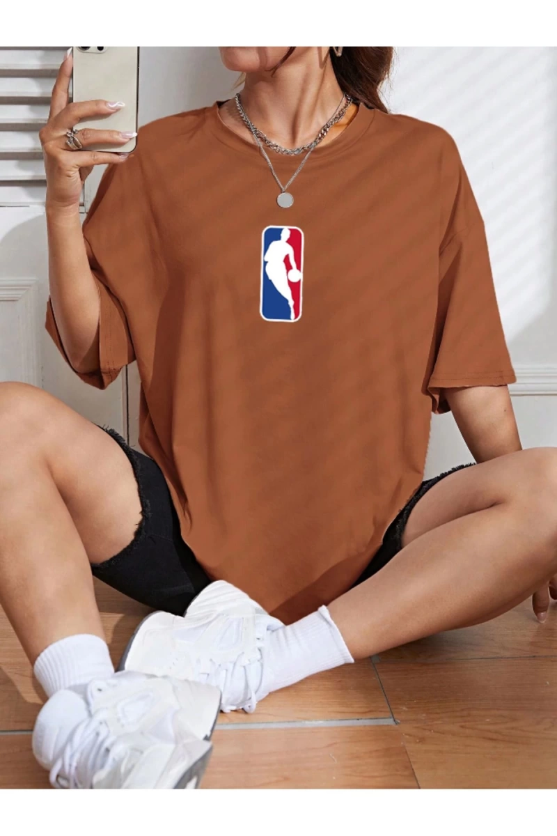 Unisex Kadın/Erkek NBBAA Özel Baskılı Renkli Oversize Penye T-Shirt