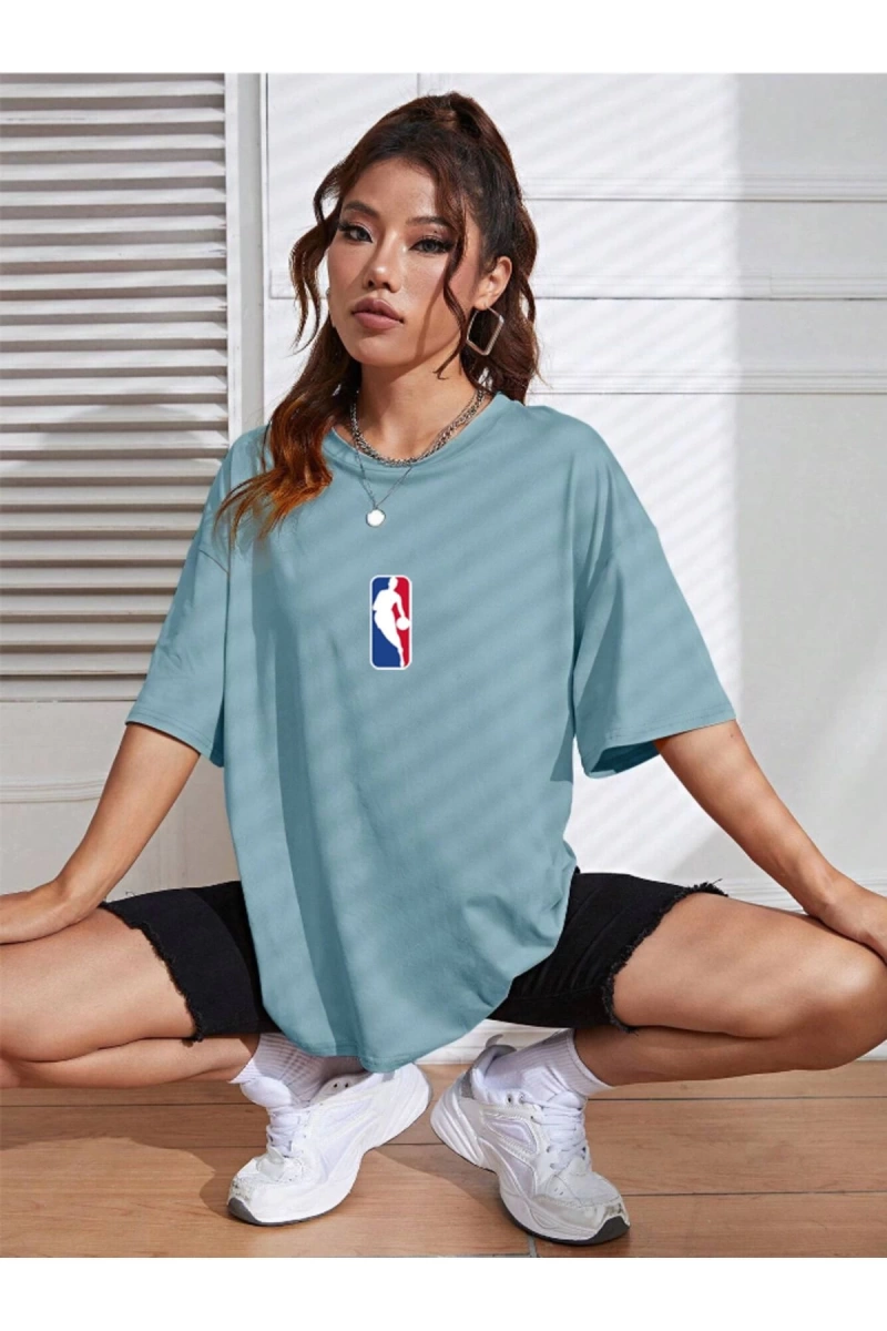 Unisex Kadın/Erkek NBBAA Özel Baskılı Renkli Oversize Penye T-Shirt