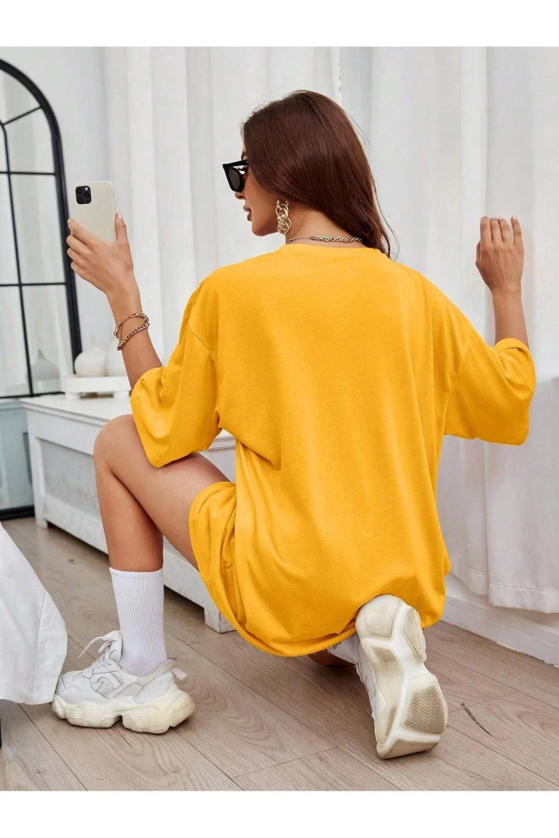 Unisex Kadın/Erkek NEW YORK Özel Baskılı Renkli Oversize Penye T-Shirt