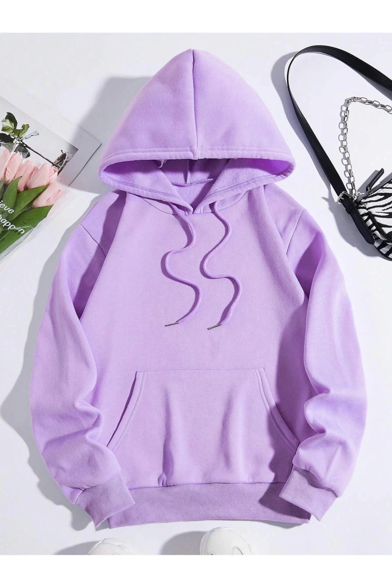 Unisex Kadın/Erkek Slogan ve Kelebek Baskılı Kanguru Cepli İpli Kapşonlu