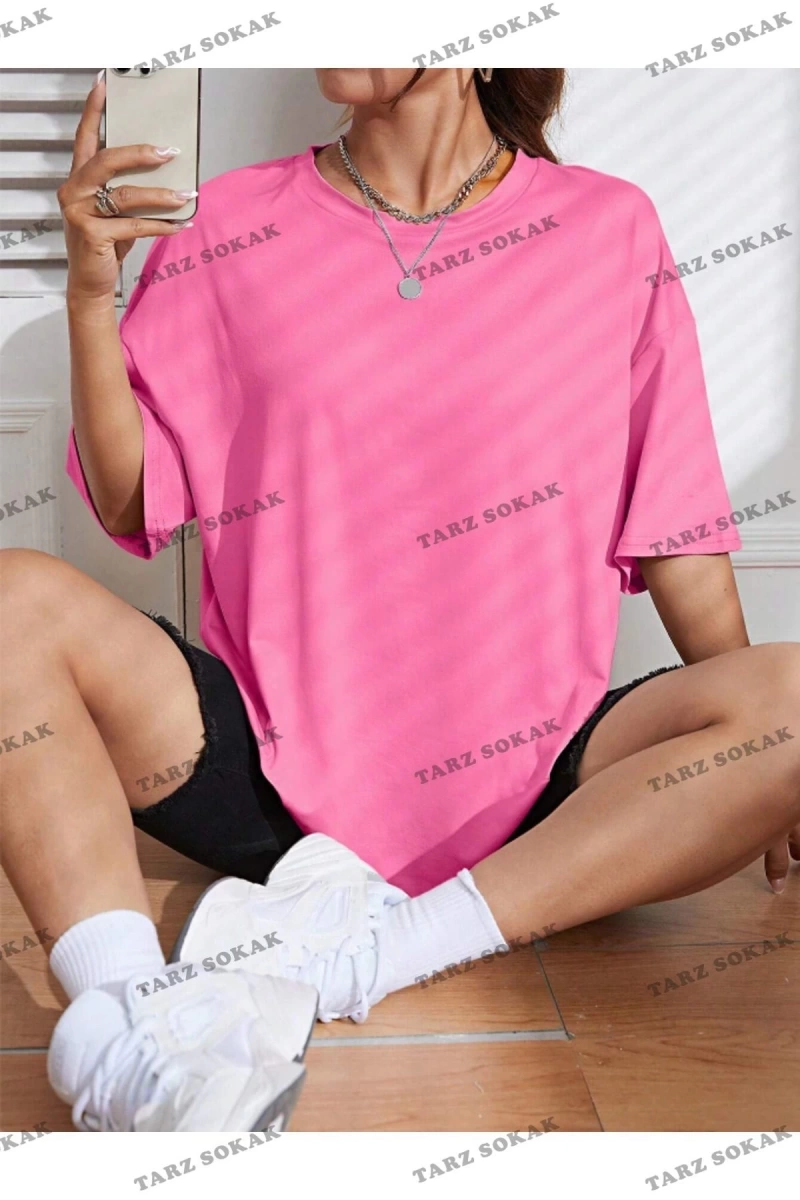 Unisex Kadın/Erkek Time Never Stops Renkli Özel Baskılı Oversize Pamuk Penye
