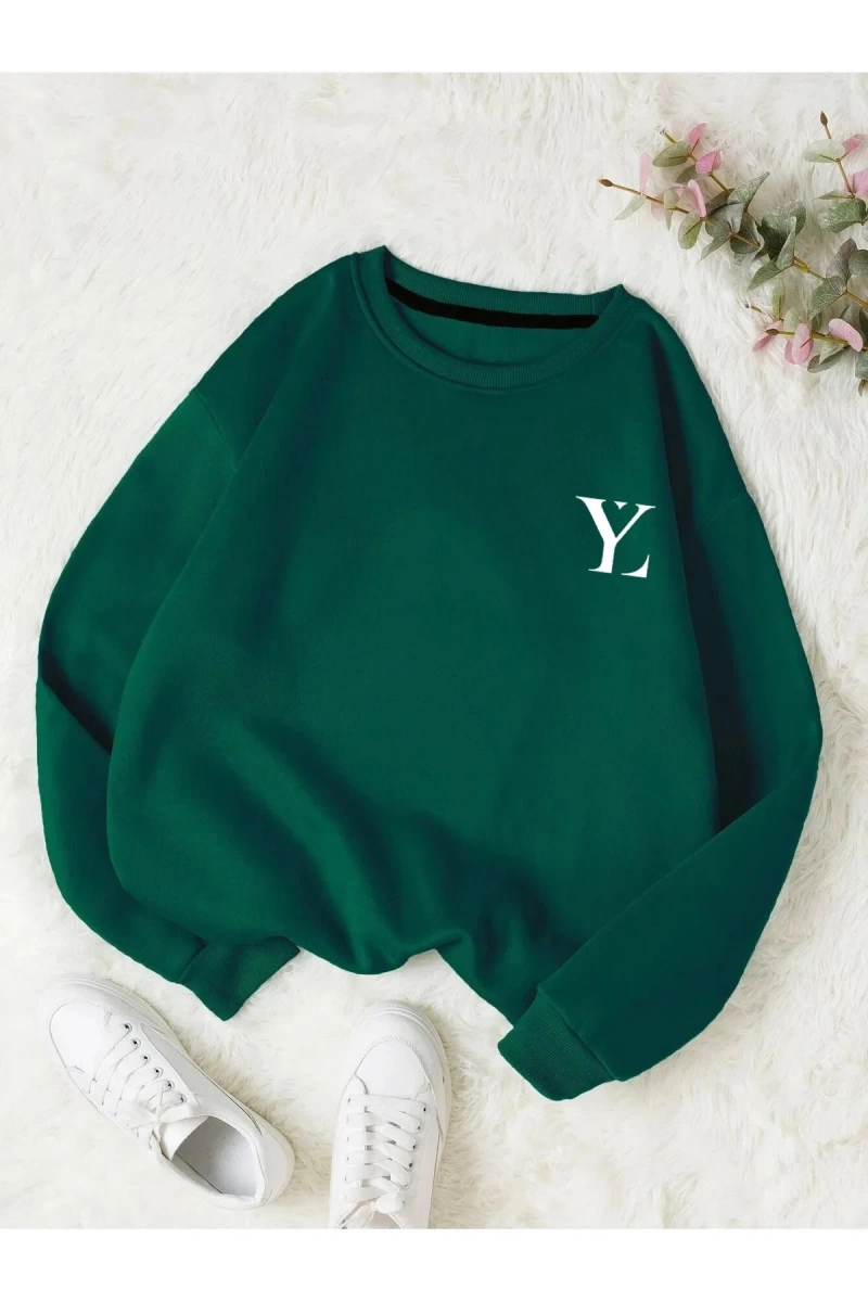 Unisex Kadın/Erkek Yasolin YL Özel Baskılı Renkli Oversize Bisiklet Yaka Pamuklu Sweatshirt