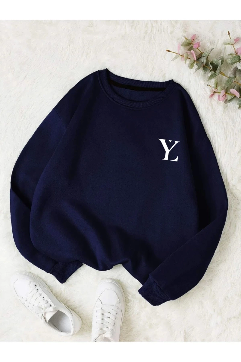 Unisex Kadın/Erkek Yasolin YL Özel Baskılı Renkli Oversize Bisiklet Yaka Pamuklu Sweatshirt
