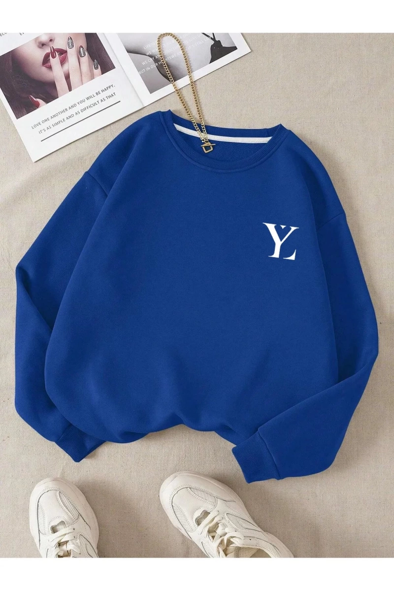 Unisex Kadın/Erkek Yasolin YL Özel Baskılı Renkli Oversize Bisiklet Yaka Pamuklu Sweatshirt