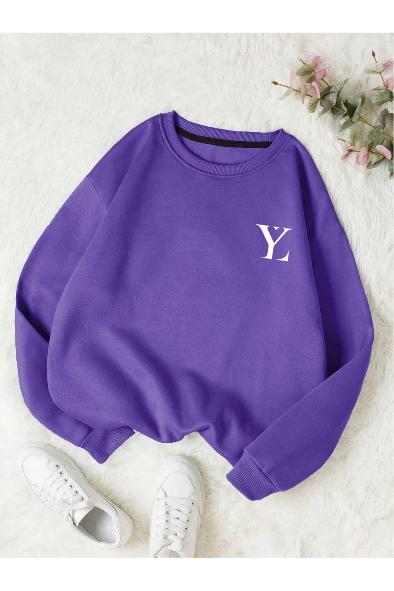Unisex Kadın/Erkek Yasolin YL Özel Baskılı Renkli Oversize Bisiklet Yaka Pamuklu Sweatshirt