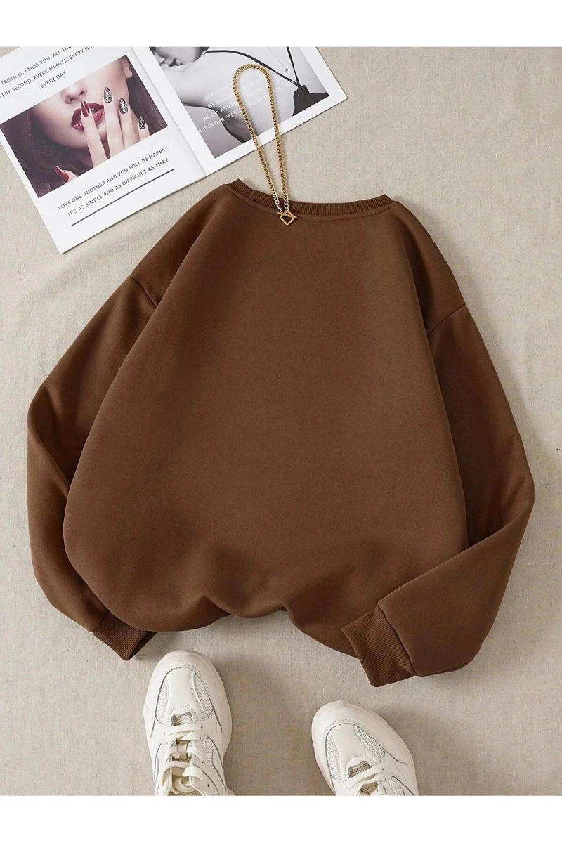 Unisex Kadın/Erkek Yasolin YL Özel Baskılı Renkli Oversize Bisiklet Yaka Pamuklu Sweatshirt