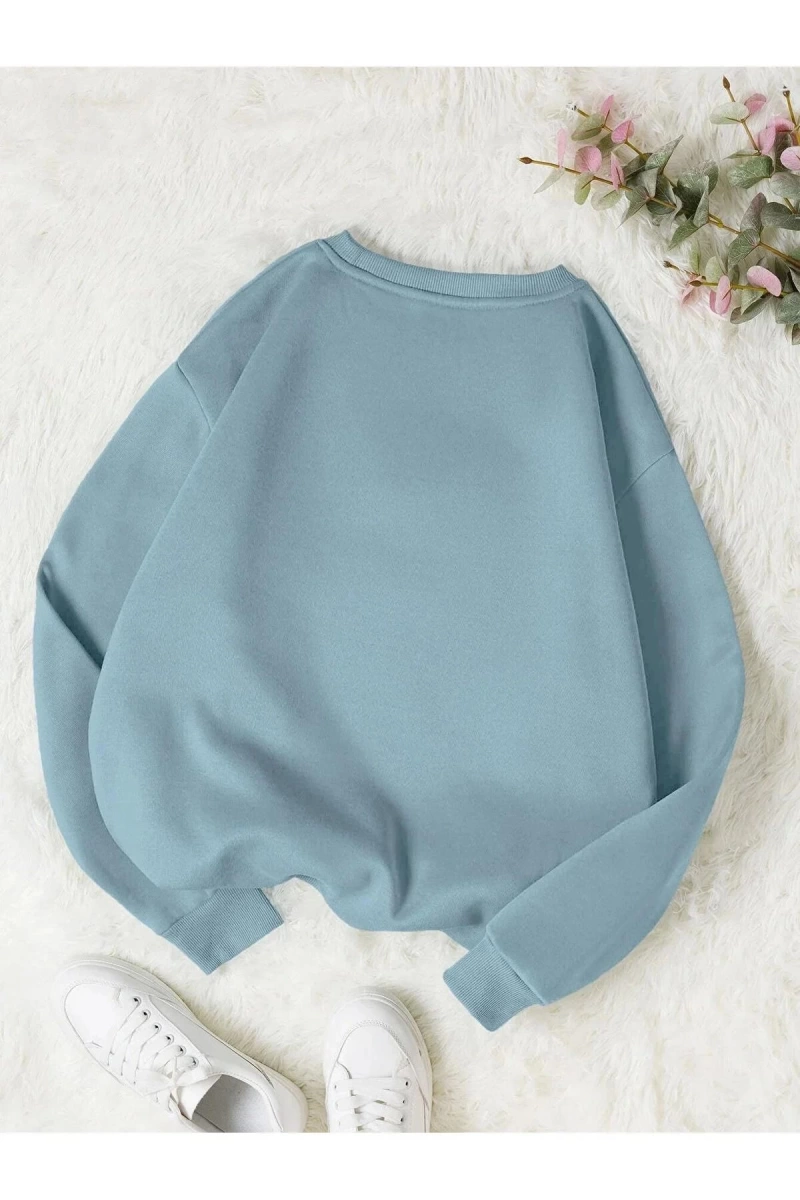 Unisex Kadın/Erkek Yasolin YL Özel Baskılı Renkli Oversize Bisiklet Yaka Pamuklu Sweatshirt