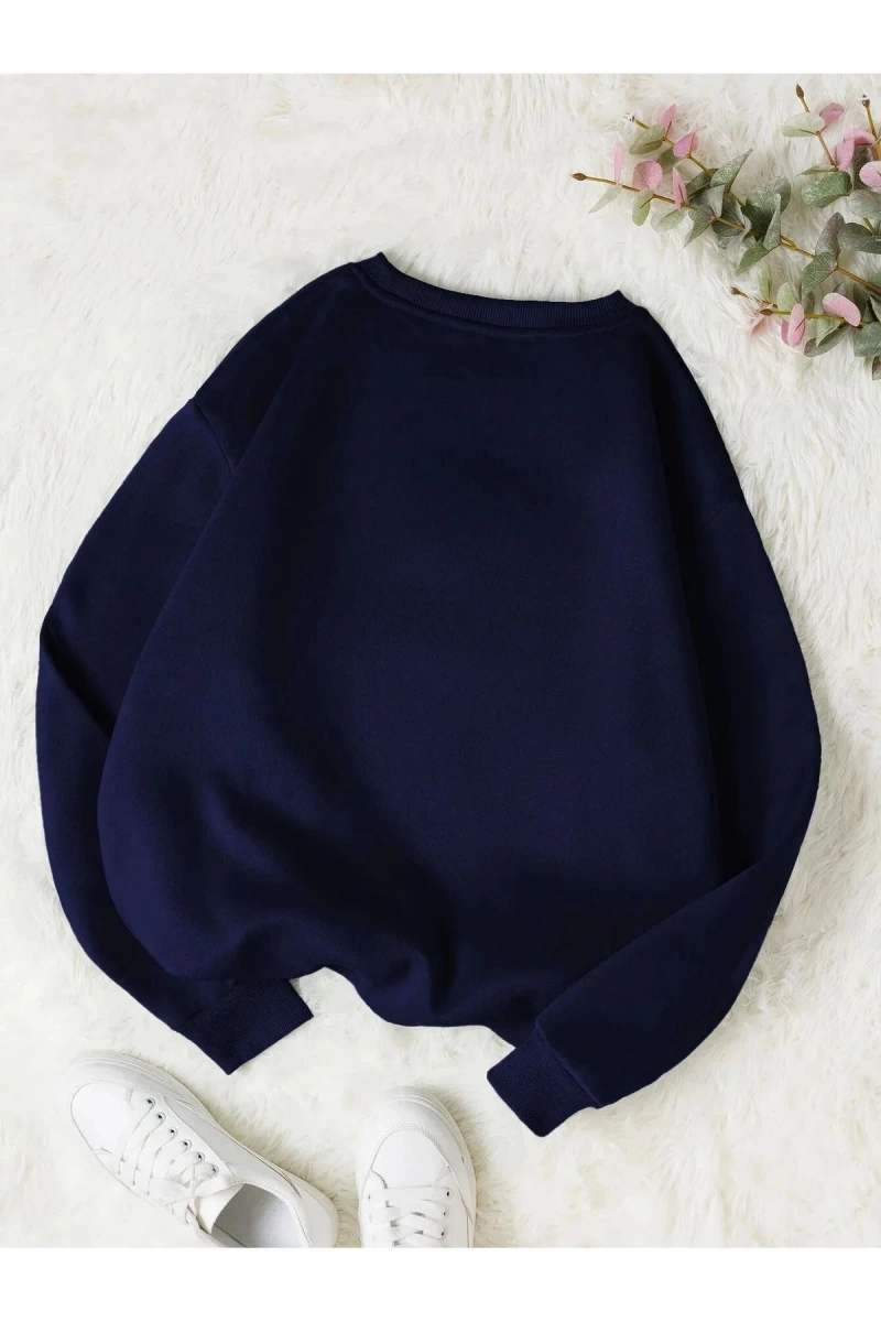 Unisex Kadın/Erkek Yasolin YL Özel Baskılı Renkli Oversize Bisiklet Yaka Pamuklu Sweatshirt