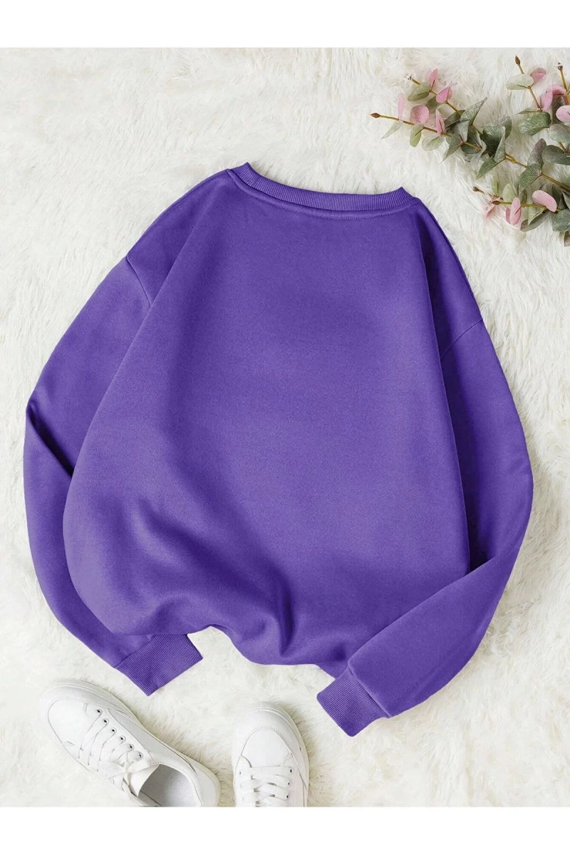 Unisex Kadın/Erkek Yasolin YL Özel Baskılı Renkli Oversize Bisiklet Yaka Pamuklu Sweatshirt