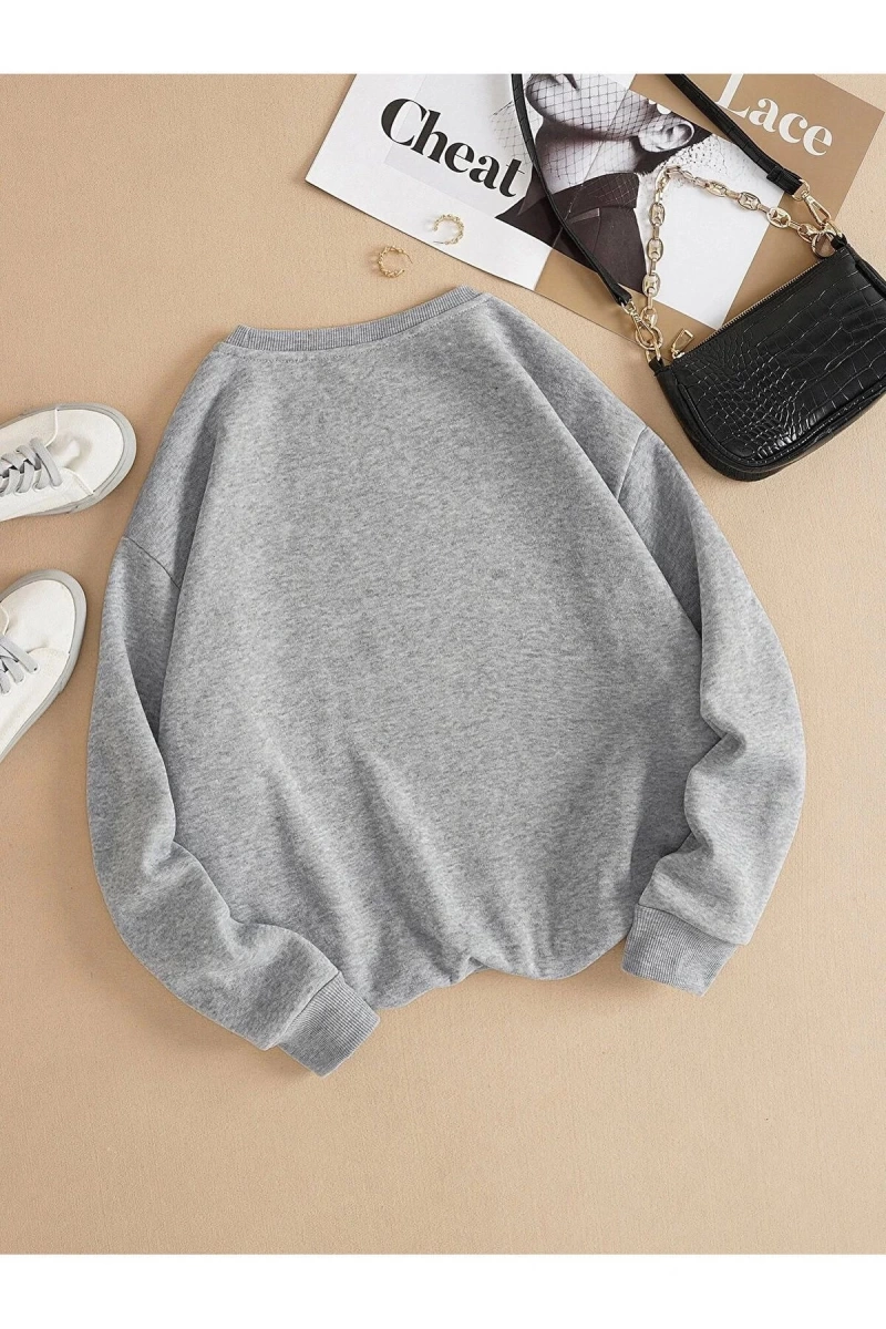 Unisex Kadın/Erkek Yasolin YL Özel Baskılı Renkli Oversize Bisiklet Yaka Pamuklu Sweatshirt