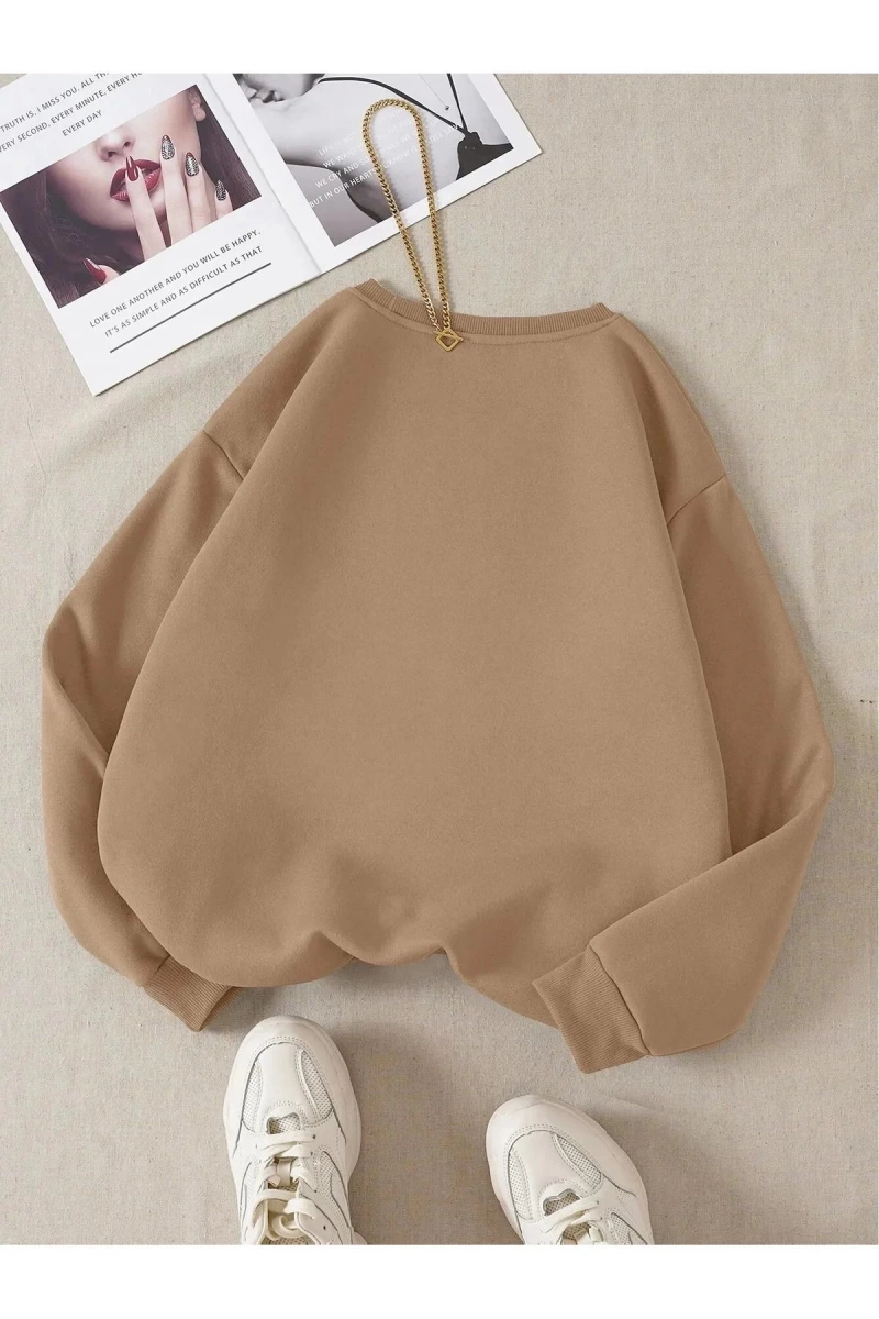 Unisex Kadın/Erkek Yasolin YL Özel Baskılı Renkli Oversize Bisiklet Yaka Pamuklu Sweatshirt
