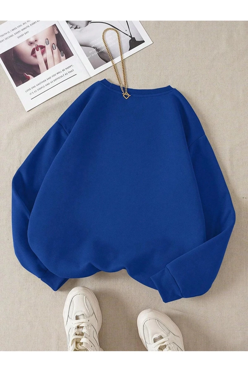 Unisex Kadın/Erkek Yasolin YL Özel Baskılı Renkli Oversize Bisiklet Yaka Pamuklu Sweatshirt