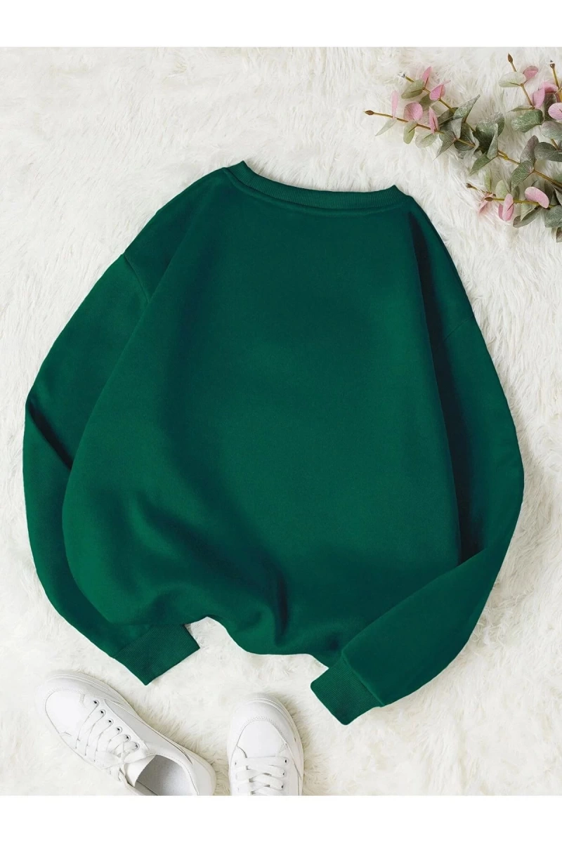 Unisex Kadın/Erkek Yasolin YL Özel Baskılı Renkli Oversize Bisiklet Yaka Pamuklu Sweatshirt