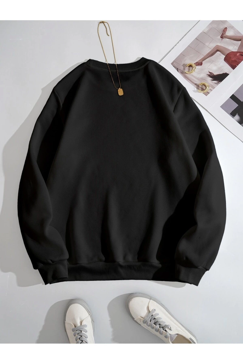 Unisex Kadın/Erkek Yazılı ve Çiçek Baskılı Sweat